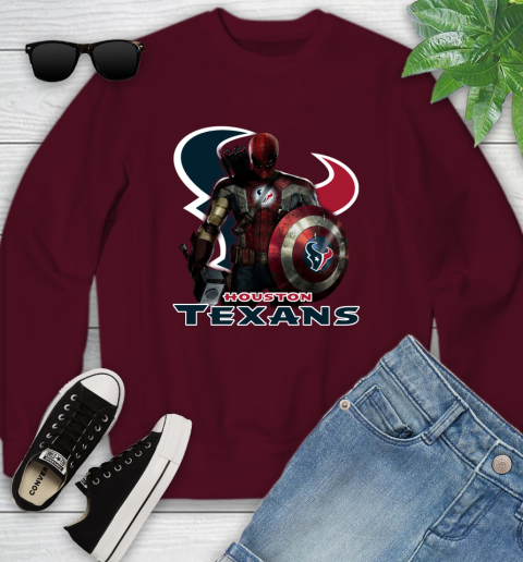 NFL Captain America Thor Spider Man Hawkeye Avengers Endgame Football Houston Texans Youth Sweatshirt 5