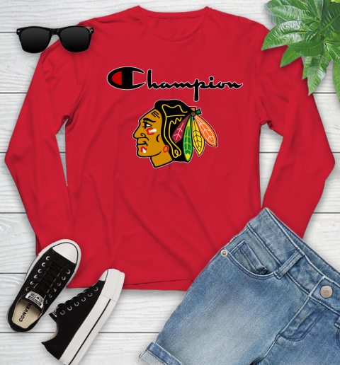 NHL Hockey Chicago Blackhawks Champion Shirt Youth Long Sleeve 9