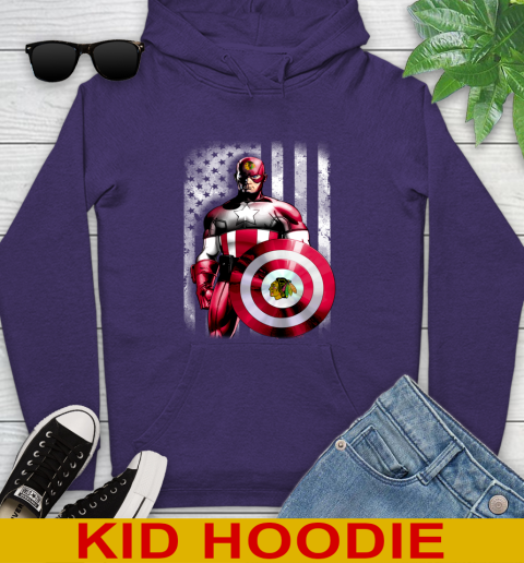 Chicago Blackhawks NHL Hockey Captain America Marvel Avengers American Flag Shirt Youth Hoodie 5
