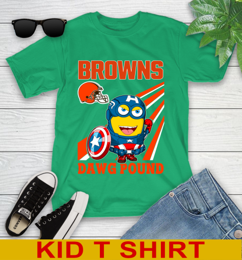 NFL Football Cleveland Browns Captain America Marvel Avengers Minion Shirt Youth T-Shirt 7