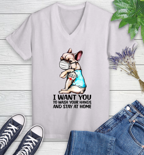 Nurse Shirt French Bulldog I'm A Nurse Tattoo Wash Your Hands Funny T Shirt Women's V-Neck T-Shirt