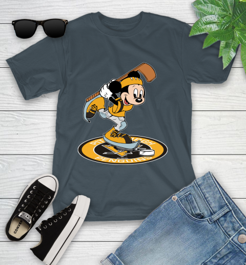 NHL Hockey Pittsburgh Penguins Cheerful Mickey Disney Shirt Youth T-Shirt 8