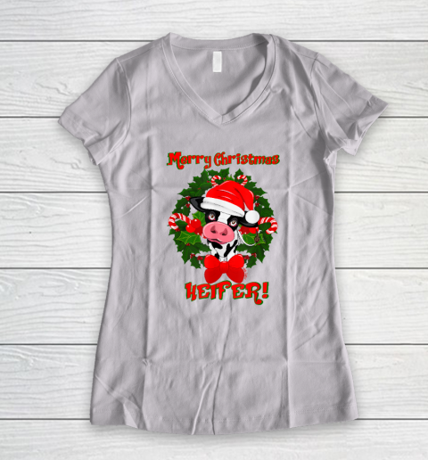 Merry Christmas Heifer Funny Christmas Women's V-Neck T-Shirt