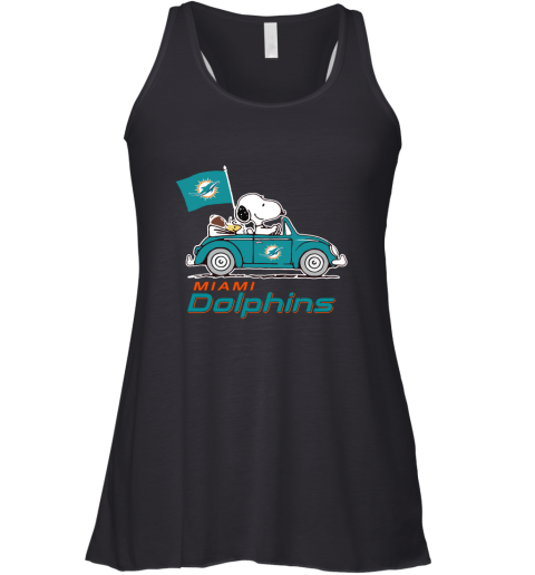 Snoopy And Woodstock Ride The Miami Dolphins Car NFL Racerback Tank