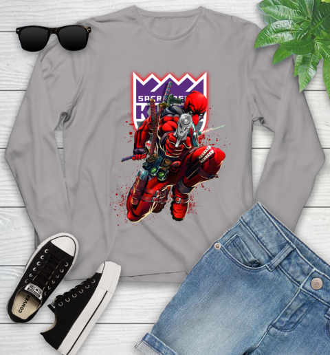 NBA Deadpool Marvel Comics Sports Basketball Sacramento Kings Youth Long Sleeve 5