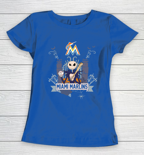 MLB Miami Marlins Baseball Jack Skellington Halloween Women's T-Shirt 8