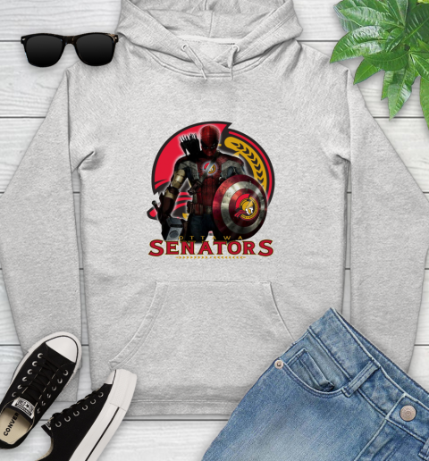NHL Captain America Thor Spider Man Hawkeye Avengers Endgame Hockey Ottawa Senators Youth Hoodie