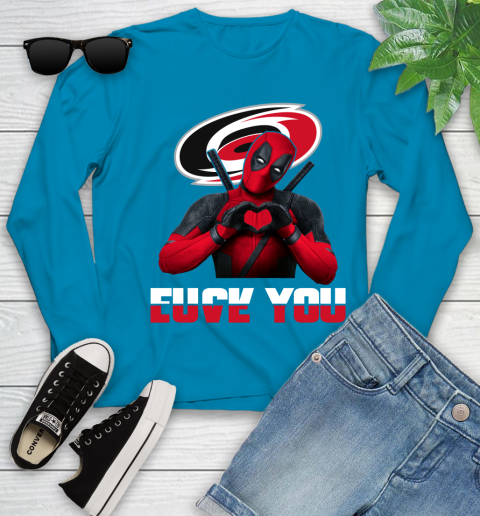 NHL Carolina Hurricanes Deadpool Love You Fuck You Hockey Sports Youth Long Sleeve 8
