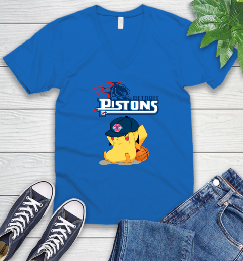 NBA Pikachu Basketball Sports Detroit Pistons V-Neck T-Shirt 6
