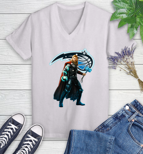 NBA Thor Avengers Endgame Basketball Orlando Magic Women's V-Neck T-Shirt