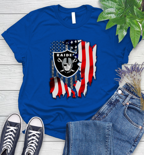 Oakland Raiders NFL Football American Flag Women's T-Shirt 12