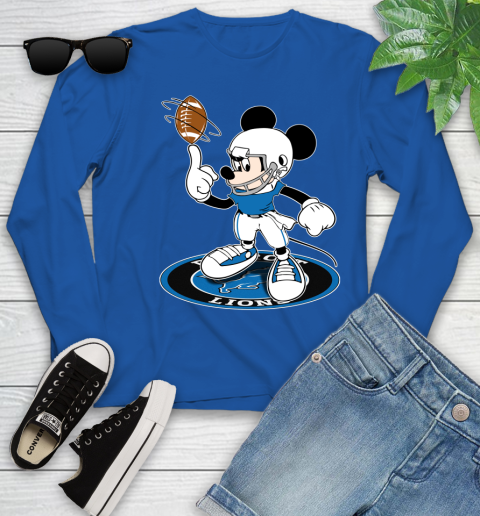 NFL Football Detroit Lions Cheerful Mickey Disney Shirt Youth Long Sleeve 10