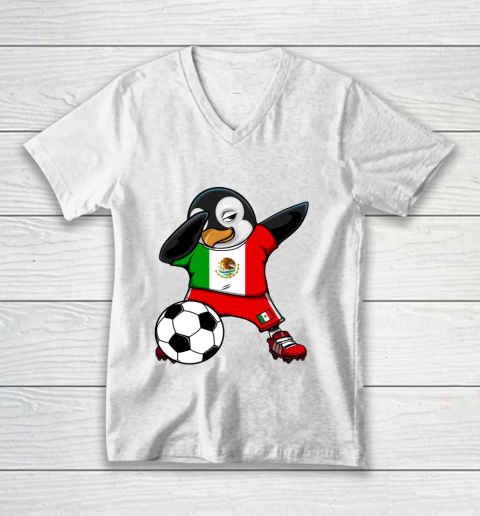Dabbing Penguin Mexico Soccer Fans Jersey Football Lovers V-Neck T-Shirt