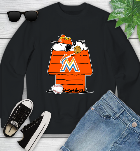 MLB Miami Marlins Snoopy Woodstock The Peanuts Movie Baseball T Shirt Youth Sweatshirt 2