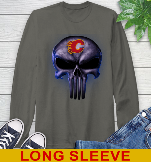 Calgary Flames NHL Hockey Punisher Skull Sports Long Sleeve T-Shirt 10