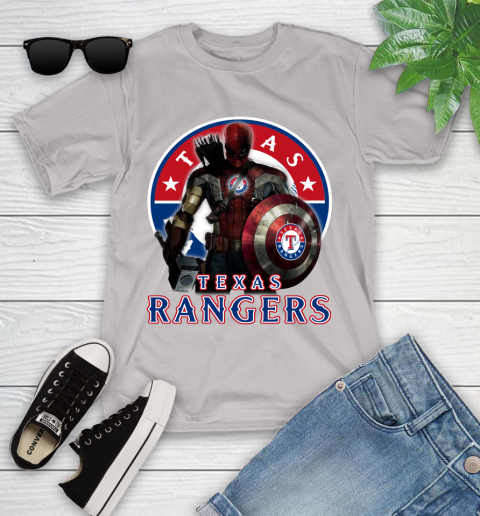 MLB Captain America Thor Spider Man Hawkeye Avengers Endgame Baseball Texas Rangers Youth T-Shirt 12