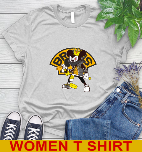 Boston Bruins NHL Hockey Mickey Peace Sign Sports Women's T-Shirt