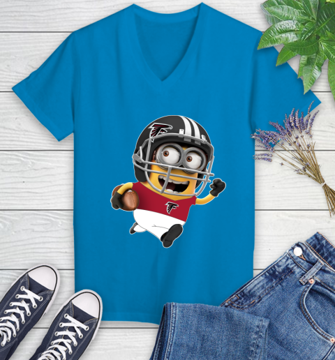 NFL Atlanta Falcons Minions Disney Football Sports Women's V-Neck T-Shirt 7