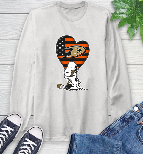 Anaheim Ducks NHL Hockey The Peanuts Movie Adorable Snoopy Long Sleeve T-Shirt