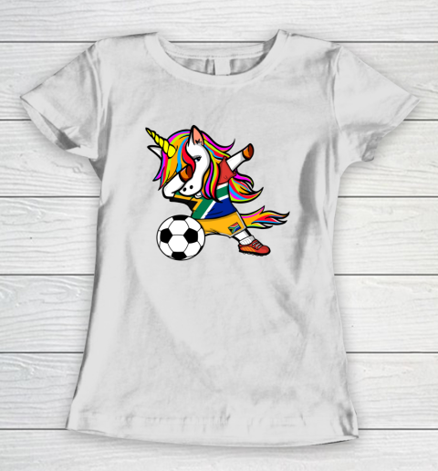 Funny Dabbing Unicorn South Africa Football Flag Soccer Women's T-Shirt