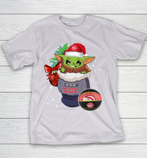Atlanta Hawks Christmas Baby Yoda Star Wars Funny Happy NBA Youth T-Shirt 5