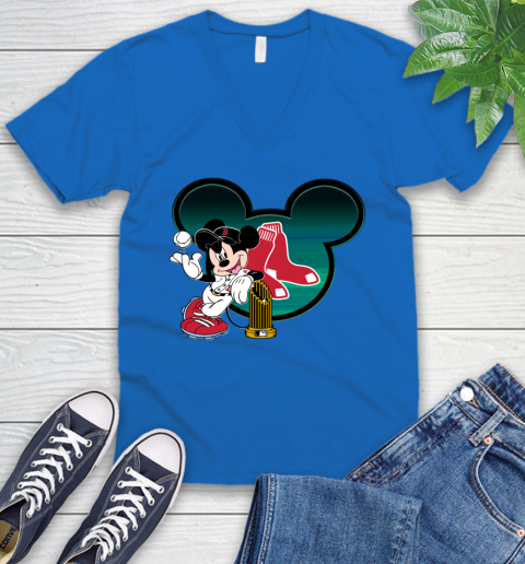 MLB Boston Red Sox The Commissioner's Trophy Mickey Mouse Disney V-Neck T-Shirt 6