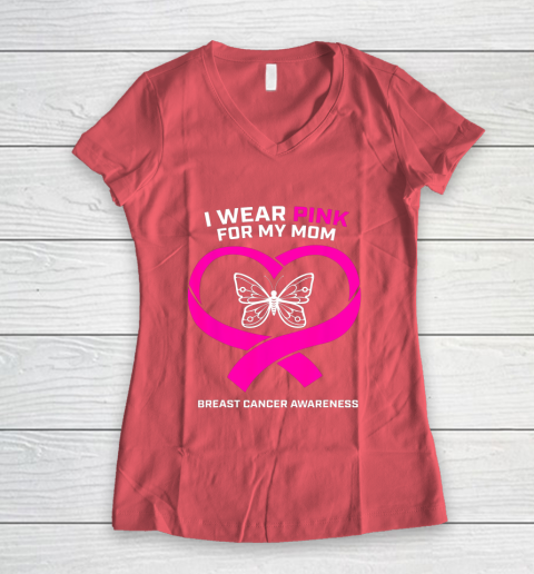 Men Women Kids Wear Pink For My Mom Breast Cancer Awareness Women's V-Neck T-Shirt 12