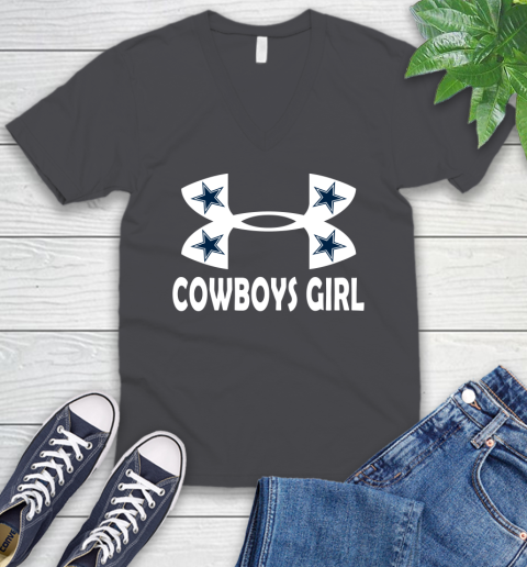 NFL Dallas Cowboys Girl Under Armour Football Sports V-Neck T-Shirt 4