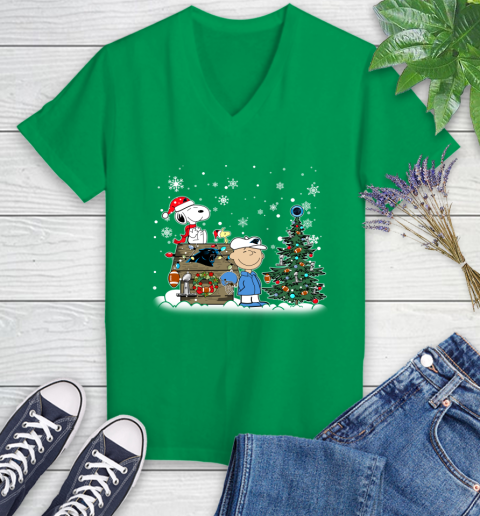 NFL Carolina Panthers Snoopy Charlie Brown Christmas Football Super Bowl Sports Women's V-Neck T-Shirt 5