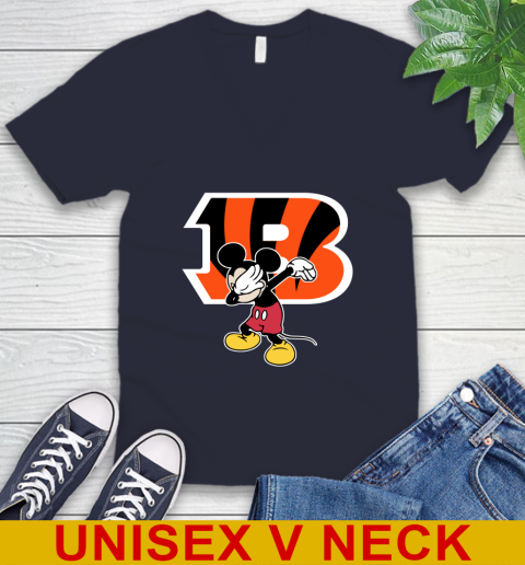 Cincinnati Bengals NFL Football Dabbing Mickey Disney Sports V-Neck T-Shirt 3