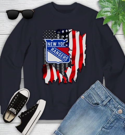 New York Rangers NHL Hockey American Flag Youth Sweatshirt 2