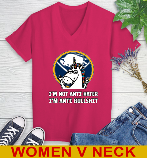 Buffalo Sabres NHL Hockey Unicorn I'm Not Anti Hater I'm Anti Bullshit Women's V-Neck T-Shirt 10