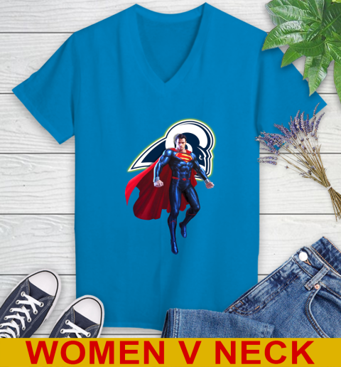 NFL Superman DC Sports Football Los Angeles Rams Women's V-Neck T-Shirt 8
