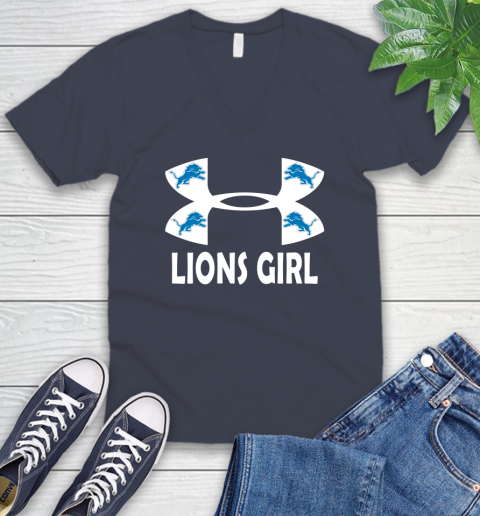 NFL Detroit Lions Girl Under Armour Football Sports V-Neck T-Shirt 8