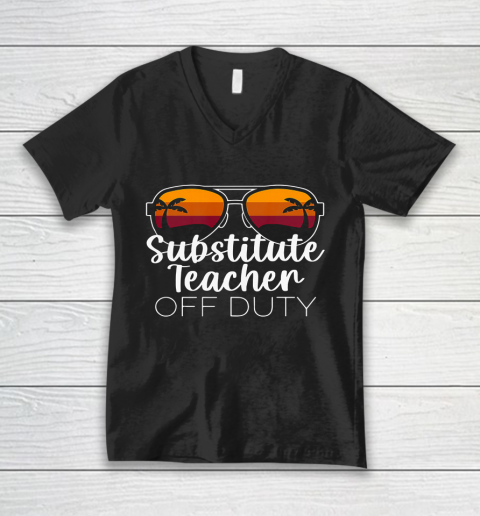 Substitute Teacher of the Deaf Off Duty Sunglasses Sunset V-Neck T-Shirt