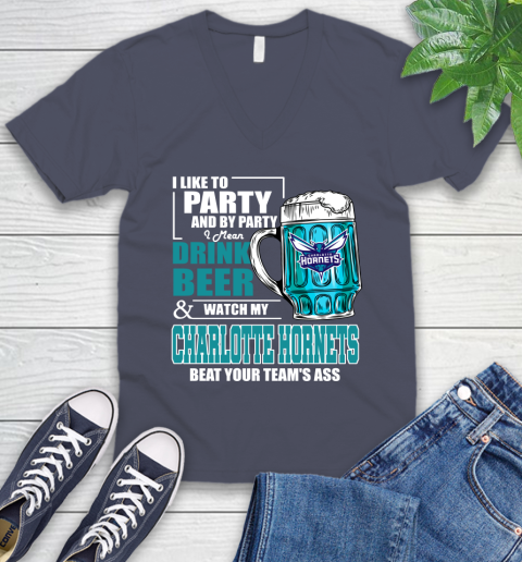 NBA Drink Beer and Watch My Charlotte Hornets Beat Your Team' Ass V-Neck T-Shirt 8