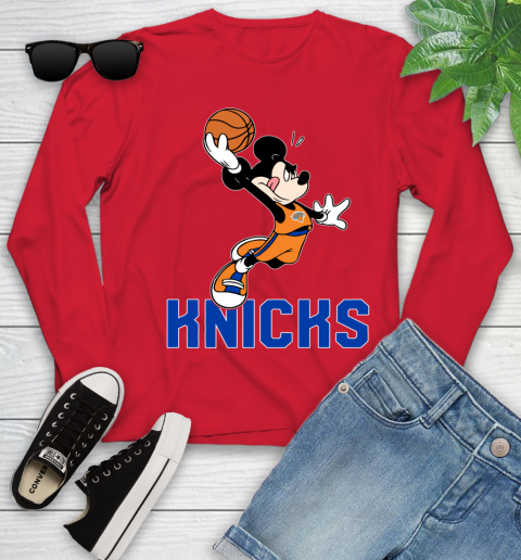 NBA Basketball New York Knicks Cheerful Mickey Mouse Shirt Youth Long Sleeve 11