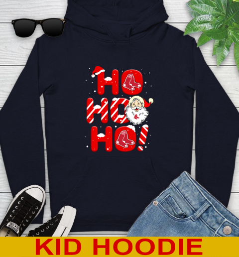 Boston Red Sox MLB Baseball Ho Ho Ho Santa Claus Merry Christmas Shirt Youth Hoodie - Image 4