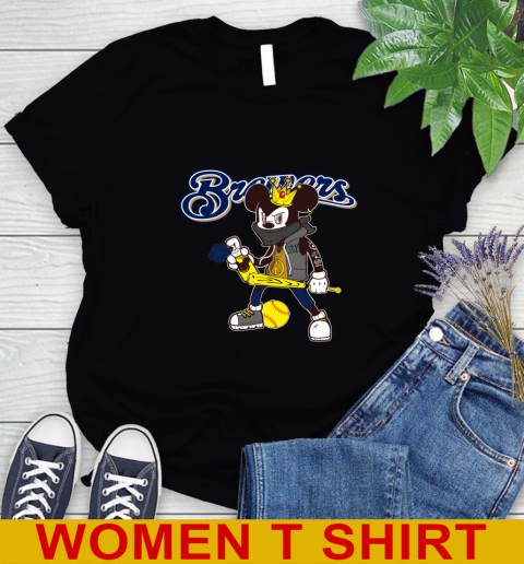Milwaukee Brewers MLB Baseball Mickey Peace Sign Sports Women's T-Shirt - Image 3