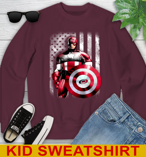 Carolina Hurricanes NHL Hockey Captain America Marvel Avengers American Flag Shirt Youth Sweatshirt 4
