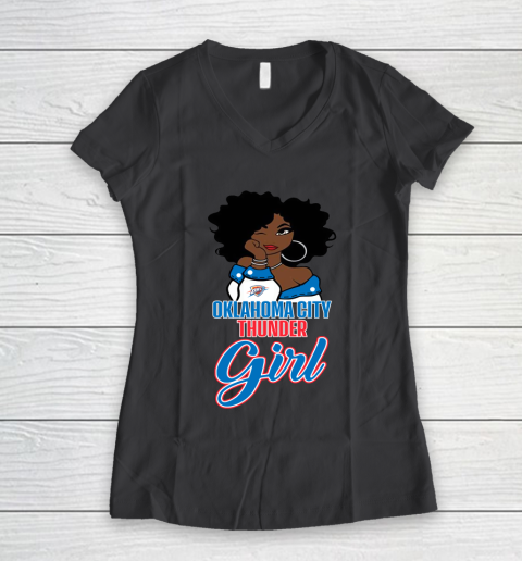 Oklahoma City Thunder Girl NBA Women's V-Neck T-Shirt 8