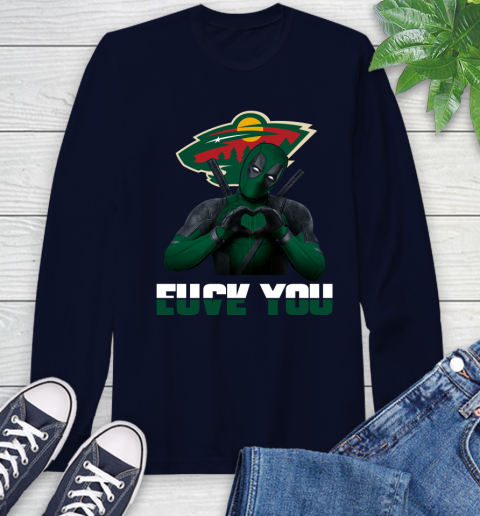 NHL Minnesota Wild Deadpool Love You Fuck You Hockey Sports Long Sleeve T-Shirt 3