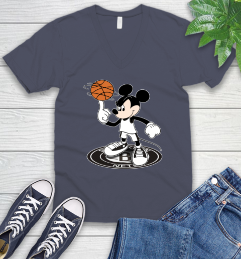 NBA Basketball Brooklyn Nets Cheerful Mickey Disney Shirt V-Neck T-Shirt 8