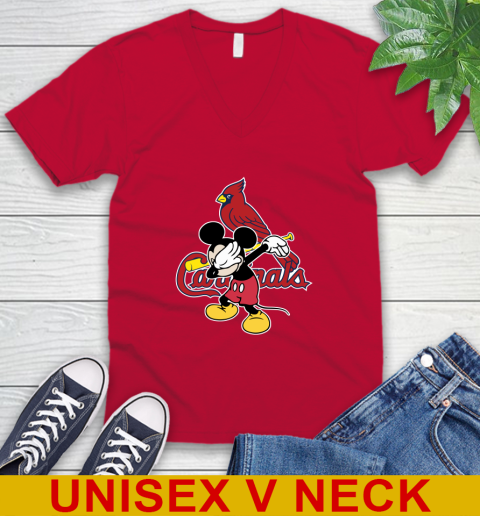 St.Louis Cardinals MLB Baseball Dabbing Mickey Disney Sports V-Neck T-Shirt 7