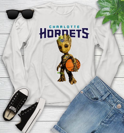 Charlotte Hornets NBA Basketball Groot Marvel Guardians Of The Galaxy Youth Long Sleeve