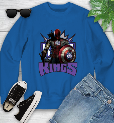 Sacramento Kings NBA Basketball Captain America Thor Spider Man Hawkeye Avengers Youth Sweatshirt 8