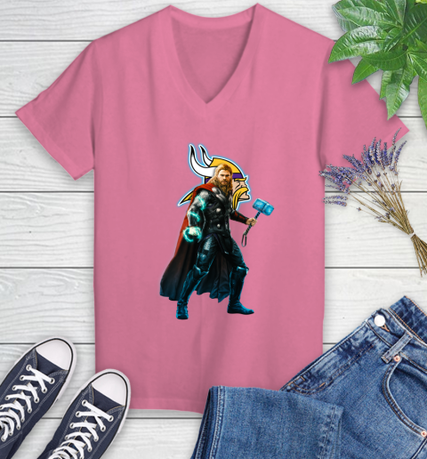 NFL Thor Avengers Endgame Football Minnesota Vikings Women's V-Neck T-Shirt 13