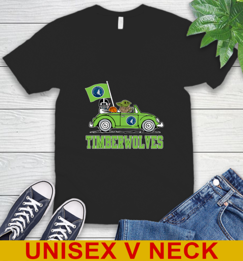 NBA Basketball Minnesota Timberwolves Darth Vader Baby Yoda Driving Star Wars Shirt V-Neck T-Shirt 2