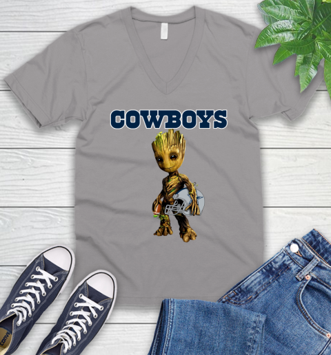 Dallas Cowboys NFL Football Groot Marvel Guardians Of The Galaxy V-Neck T-Shirt 4