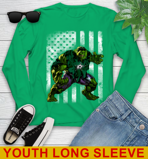 Dallas Stars Hulk Marvel Avengers NHL Hockey American Flag Youth Long Sleeve 7